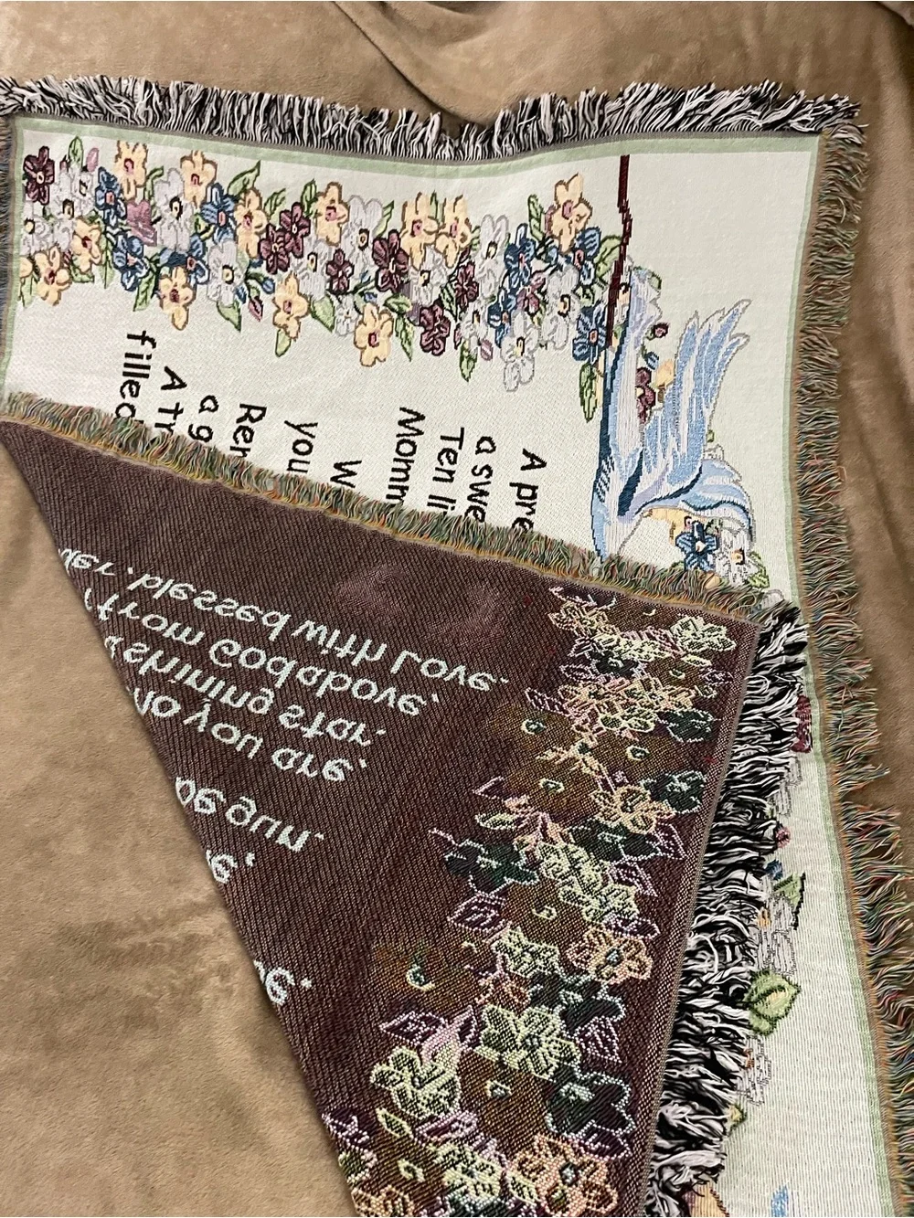 Precious Gift, New Baby W/Footprints 38” X 51” VTG Tapestry Throw